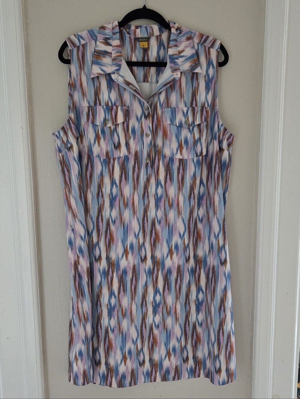 Eddie Bauer Sleeveless Multicolor Ikat Print Shirt Dress